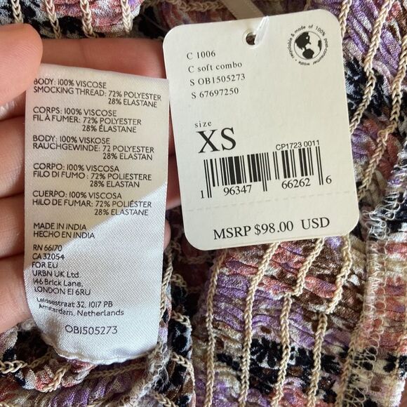 NWT Free People Top Back On Top Crop Floral Smocked Tie Puff Soft Combo XS - Picture 7 of 10